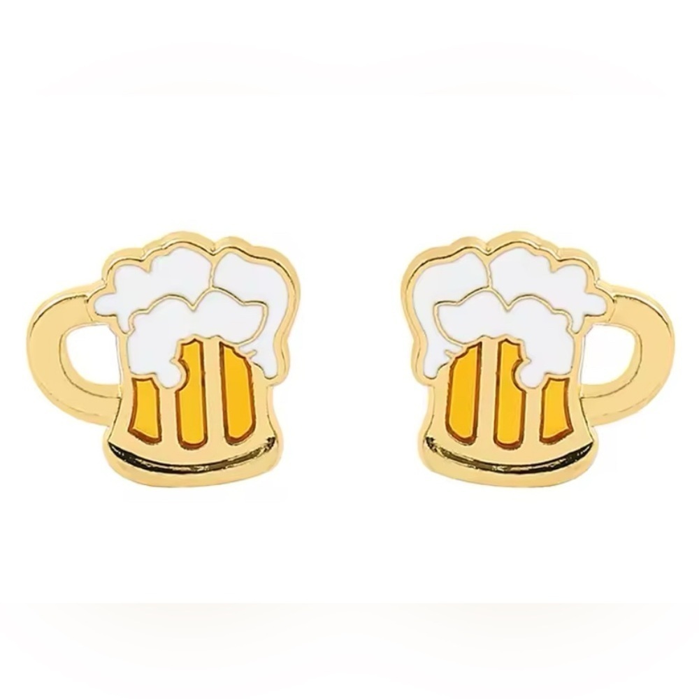 3 For $35 Beer Mug Stainless Steel Enameled Stud Earrings Party Festival